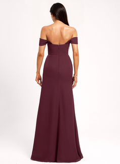 A-line kjole Skulderfri Gulvlengde Chiffon Brudepikekjole med Ruffle 