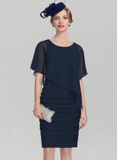 Sheath/Column Scoop Knee-Length Chiffon Mother of the Bride Dress With Pleated 