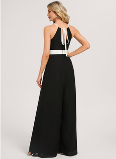 Jumpsuits Halter Floor-Length Chiffon Bridesmaid Dress With Black and White 