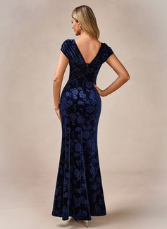 Jacquard Sweetheart Cap Sleeve Trumpet/Mermaid Velvet Maxi Dress 