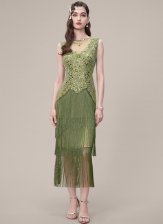 Scoop Multi-Layered Fringe Beaded Crystal-Encrusted 1920s Flapper Dress 