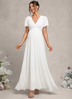 A-line V-Neck Floor-Length Mesh Maternity Dresses 