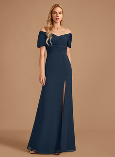 Sheath/Column V-Neck Floor-Length Chiffon Bridesmaid Dress 