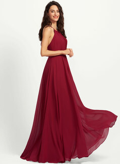 A-formet Scoop Hals Gulvlengde Brudepikekjole med Frynse 