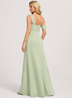 Sheath/Column Asymmetrical Floor-Length Matte Satin Bridesmaid Dress With Ruched 