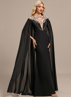 Sheath/Column Illusion Scoop Floor-Length Chiffon Evening Dress With Rhinestone Cape Beading 