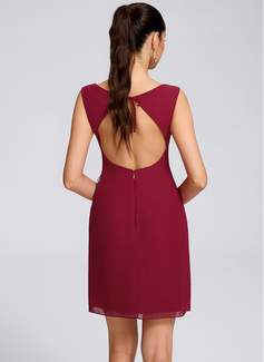 Sheath/Column Square Short Chiffon Homecoming Dress With Bow Pleated 