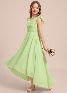 A-line V-Neck Asymmetrical Chiffon Junior Bridesmaid Dress 
