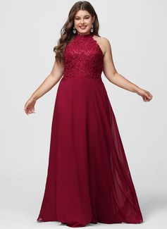 A-linja riimu lattiaa hipova pituus pitsi sifonki tanssiaismekko jossa paljetit 