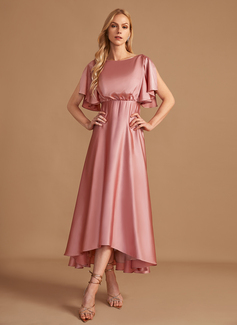 A-formet høy Hals Asymmetrisk Satin Brudepikekjole 