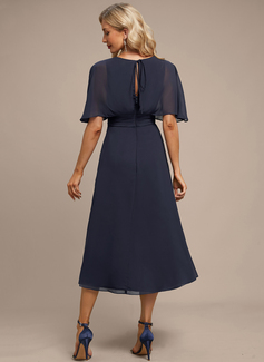 Pleated Chiffon Midi Dress