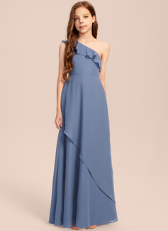 A-line One Shoulder Chiffon Dress