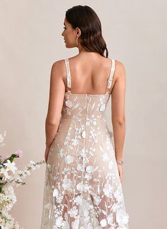 Flower Embroidered Square Sleeveless A-line Lace Maxi Dress 