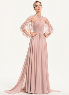 Corte A Cuello alto Hasta el suelo Gasa Vestido de noche con Cuentas  (017186156) - DressFirst