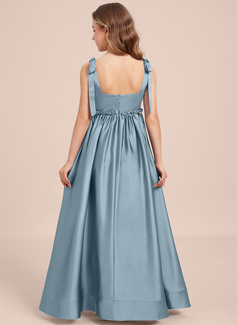 A-line Square Floor-Length Matte Satin Junior Bridesmaid Dress 