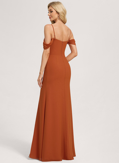Sheath/Column Cold Shoulder Off the Shoulder Straight Floor-Length Chiffon Bridesmaid Dress 
