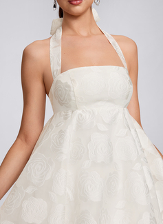 A-line Halter Short Jacquard Homecoming Dress With Bow 