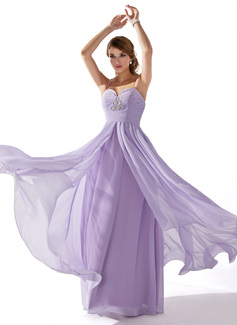 A-Line/Princess Sweetheart Floor-Length Chiffon Prom Dresses With Ruffle Beading 
