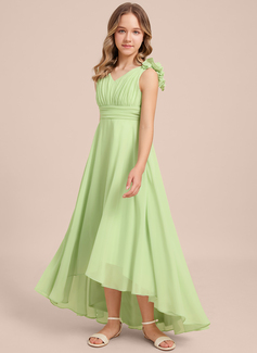 A-line V-Neck Asymmetrical Chiffon Junior Bridesmaid Dress 
