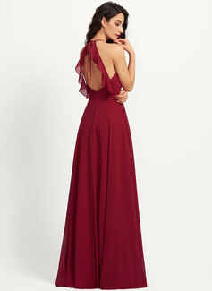 A-formet Scoop Hals Gulvlengde Brudepikekjole med Frynse 