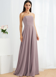 A-line Straight Floor-Length Chiffon Bridesmaid Dress 