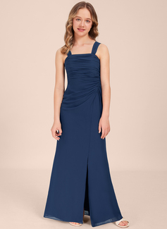 Sheath/Column Square Floor-Length Chiffon Junior Bridesmaid Dress 