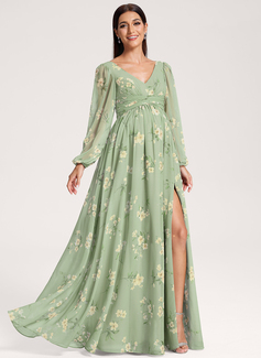 A-line V-Neck Floor-Length Chiffon Maternity Dresses With Ruffle 