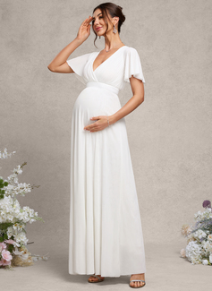 A-line V-Neck Floor-Length Mesh Maternity Dresses 