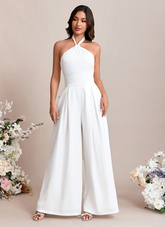 Jumpsuits Halter Floor-Length Satin Wedding Dress With Bow 
