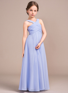 A-line V-Neck Floor-Length Chiffon Junior Bridesmaid Dress 