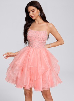 Ball-Gown/Princess Square Short Organza Homecoming Dress With Ruffle Sequins 
