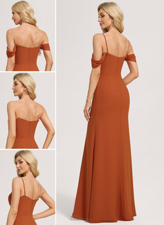 Sheath/Column Cold Shoulder Off the Shoulder Straight Floor-Length Chiffon Bridesmaid Dress 