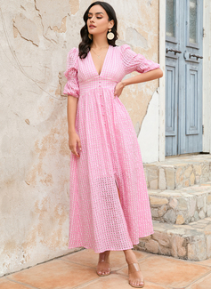 V-hals 1/2-ermer Avslappet A-line kjole Polyester Midi Motekjoler 