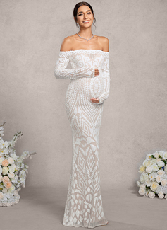 Sheath/Column Off the Shoulder Floor-Length Sequin Lace Maternity Dresses 