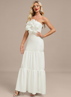 A-line Straight Floor-Length Stretch Crepe Evening Dress With Flower 