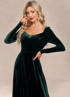A-line V-Neck Floor-Length Velvet Evening Dress 
