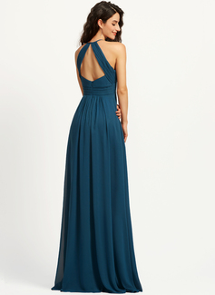 A-Line Scoop Floor-Length Chiffon Bridesmaid Dress With Ruffle 