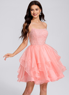 Ball-Gown/Princess Square Short Organza Homecoming Dress With Ruffle Sequins 