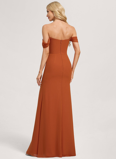 Sheath/Column Cold Shoulder Off the Shoulder Straight Floor-Length Chiffon Bridesmaid Dress 