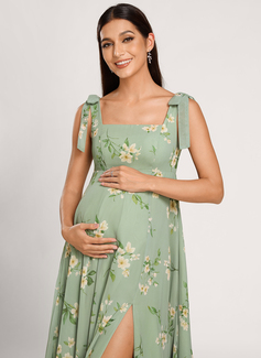 A-line Square Floor-Length Chiffon Maternity Dresses With Bow 