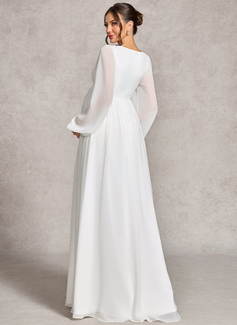 A-line V-Neck Floor-Length Chiffon Maternity Dresses With Pleated 3D Floral 