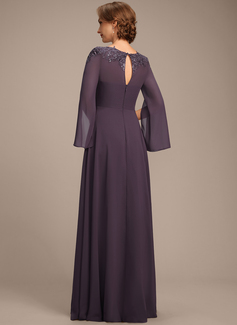 A-line Scoop Floor-Length Chiffon Mother of the Bride Dress With Pleated Sequins Appliques Lace 