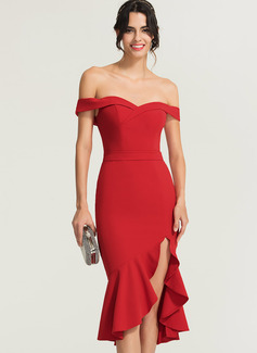 Trumpet/Mermaid Off-the-Shoulder Asymmetrical Stretch Crepe Cocktail Dress With Cascading Ruffles 