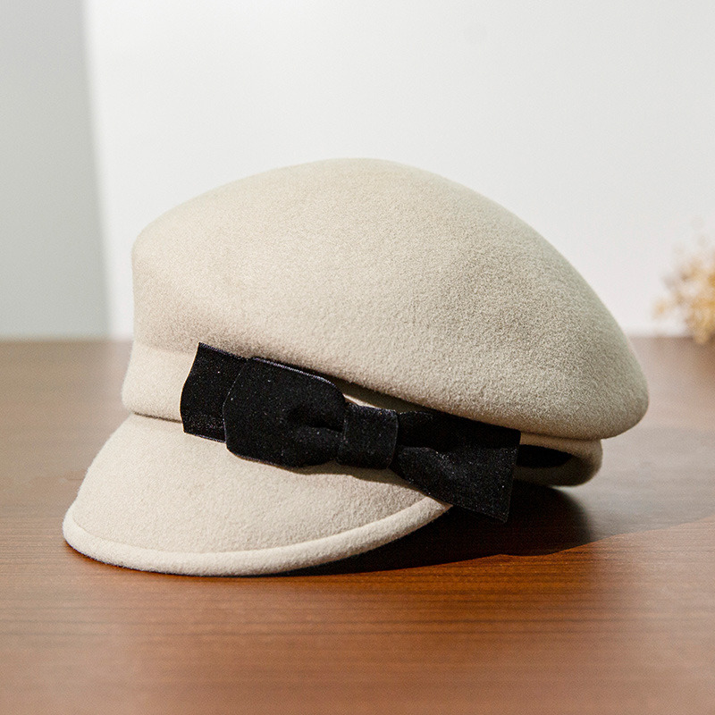 Women's Simple Winter Bow Wool Wedding Tea Party Beret Hats 