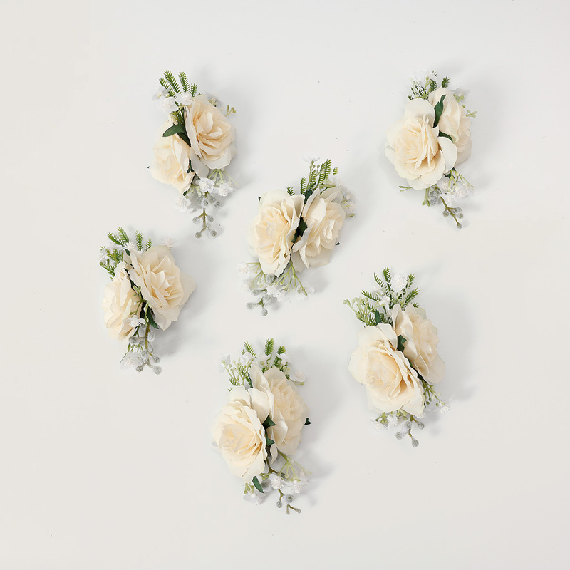 6 PCS Artificial Wedding Flowers Silk Roses Boutonniere 