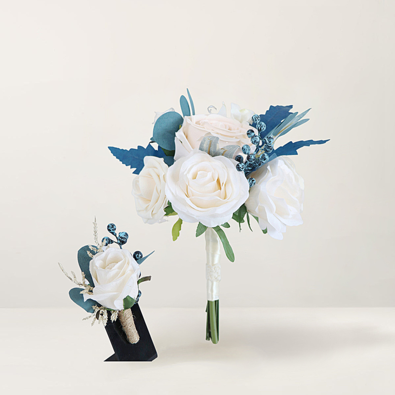 2 stk Kunstig Bryllupsblomster Silke Rosene Boutonnie Brudepike Buketter 
