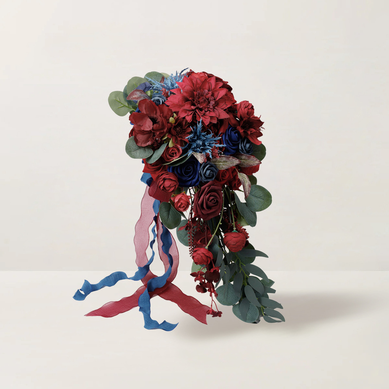 Artificial Wedding Flowers Cascade Silk Cloth Dahlia Bridal Bouquets 