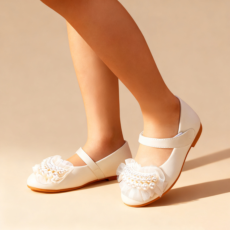 Mädchen Flache Schuhe Blumenmädchen Schuhe Hochzeit Freizeit Party Perlen Spitze Kunstleder Runde Schuhspitze Flach Schuhe 