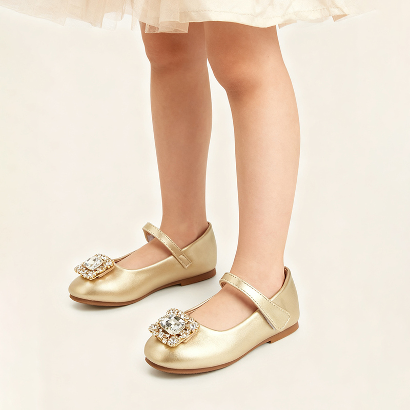 Girl's Flats Flower Girl Shoes Daily Party Mary Jane Rhinestone Leatherette Round Toe Flat Heel Shoes 