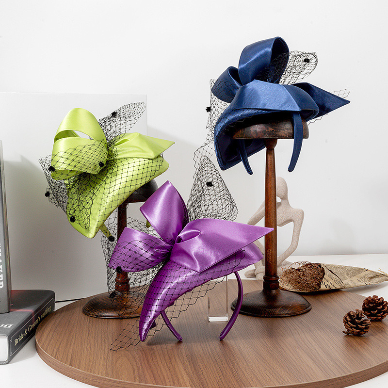 Women's Vintage Bow Veil Satin Wedding Kentucky Derby Fascinators With Headband 